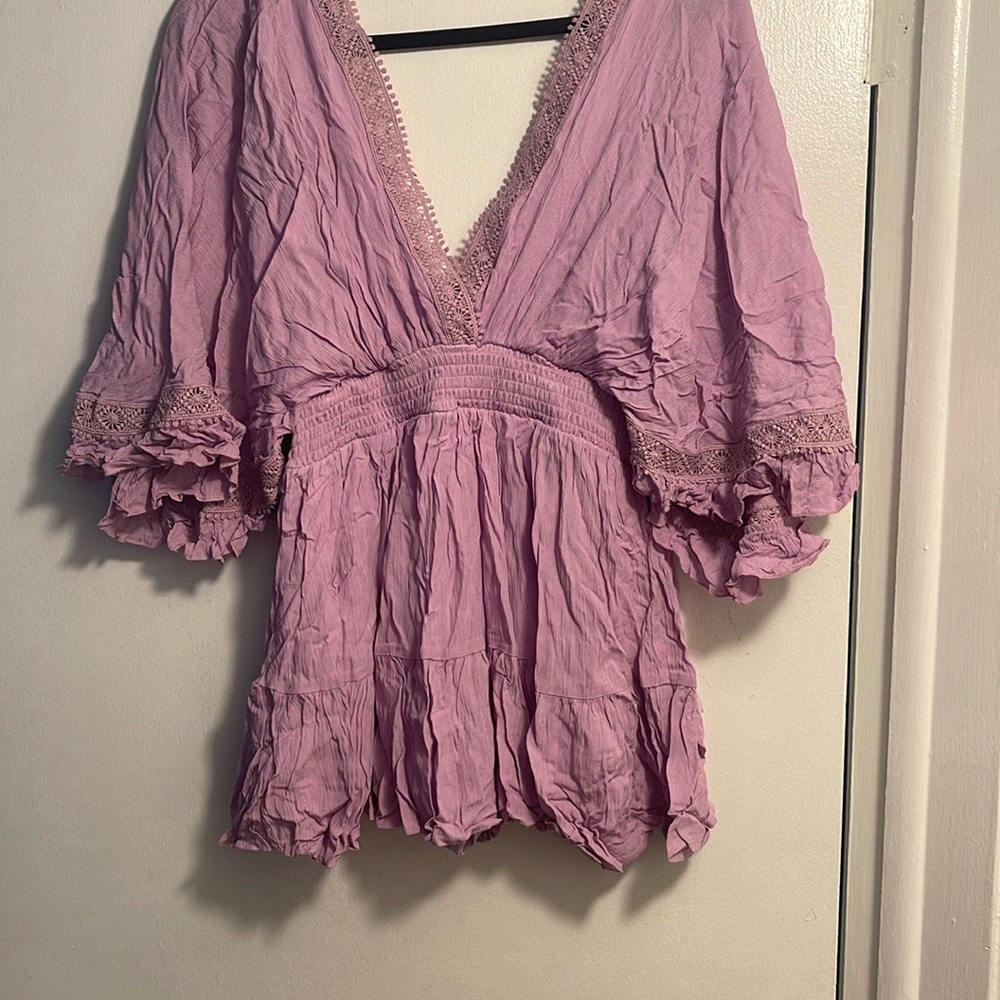Forever 21 Crepe Butterfly-Sleeve Mini Dress - Lavender